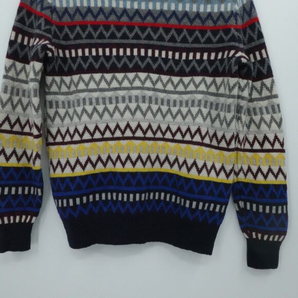 Gap Sweater Men Small Multicolor Zig Zag Lambswool Blend Crewneck Classic - Picture 10 of 11